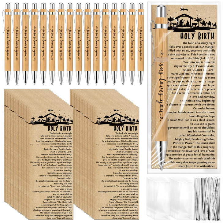 Tenceur 30 Sets Christian Gift Bulk Religious Gifts Include Bamboo Pen Nativity Gospel Tract Card Bookmark for Church Sunday School Office Employee C