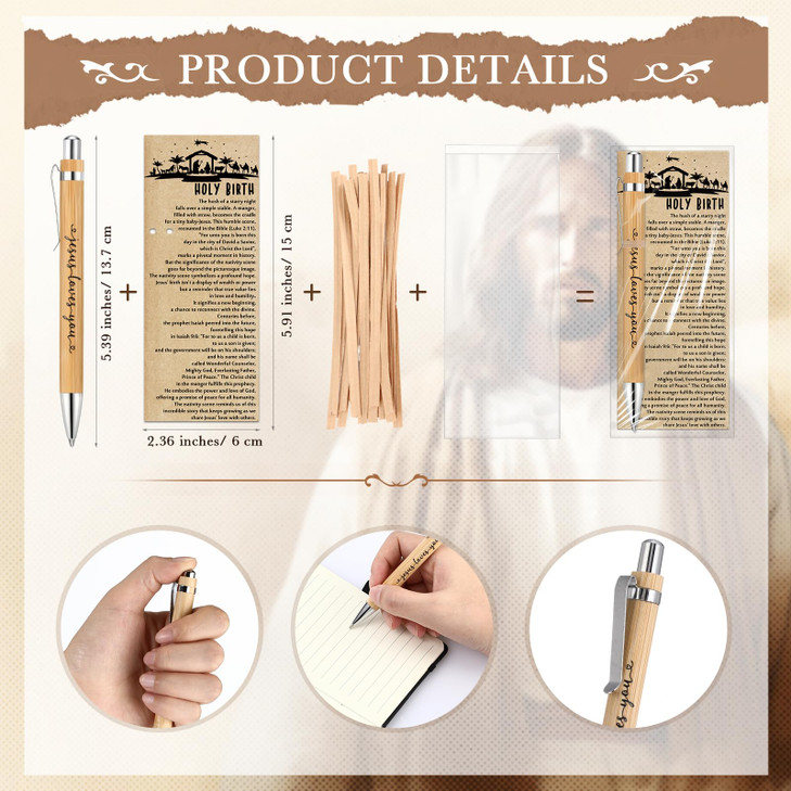Tenceur 30 Sets Christian Gift Bulk Religious Gifts Include Bamboo Pen Nativity Gospel Tract Card Bookmark for Church Sunday School Office Employee C