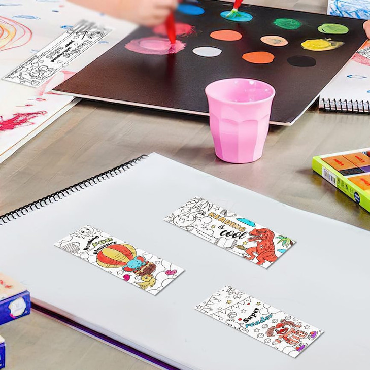 MWOOT 36 Pieces Color Your Own Paper Bookmarks, Double-Sided DIY Coloring Book Markers with Ribbons, Inspirational Page Clips for Rewards, Reading Su