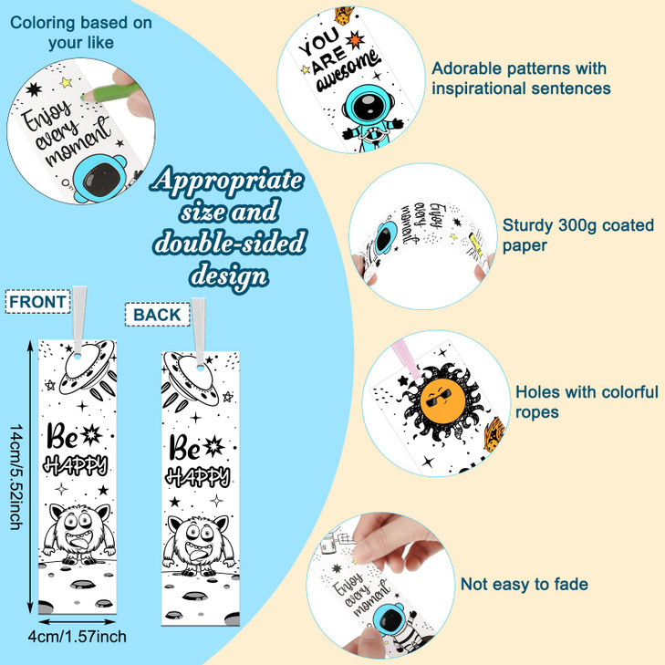 Outus 108 Pcs Color Your Own Bookmarks DIY Bookmarks Bulk Coloring Blank Inspirational Book Marker for Friends Christmas DIY Gifts Birthday Library S