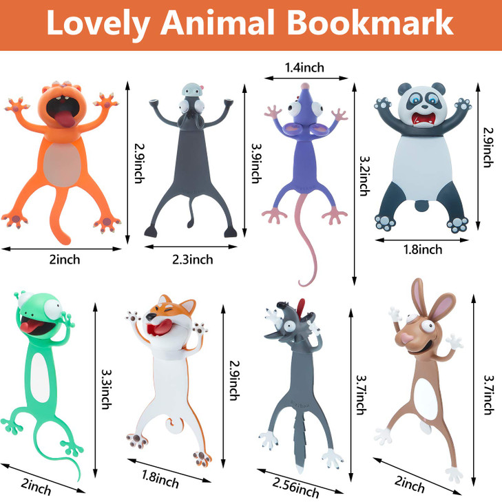 Outus 8 Pieces Bookmarks 3D Cartoon Animal Bookmark Back to School Cute Bookmarks Squashed Animals Reading Bookmark Reward Gifts Book Lovers Gift Rea