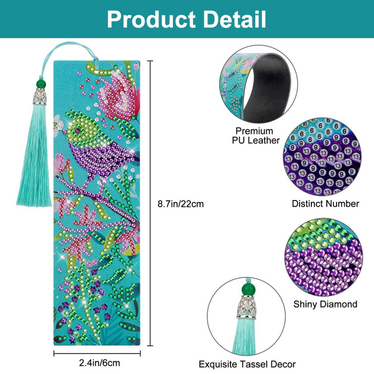 EEEKit 4 PCS Diamonds Painting Bookmarks, DIY Diamond Art Kits for Adults, Floral Tassel Leather Page Bookmark for Book Lovers