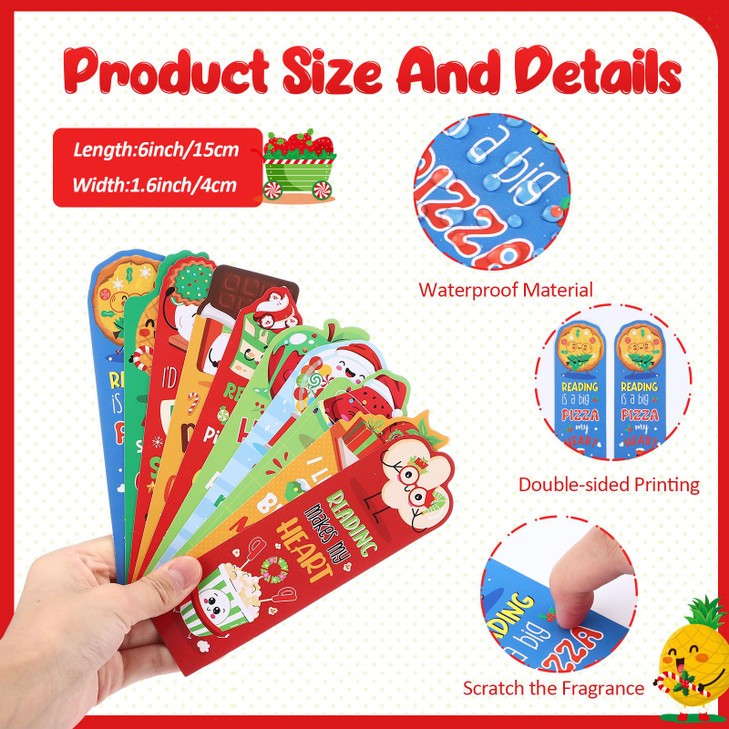 Tenceur 120 Pcs Scented Bookmarks and Smelly Pencils with Cute Toppers Christmas Fun Scratch and Sniff Bookmarks Bulk Xmas Tree Santa Elk Assorted Sc