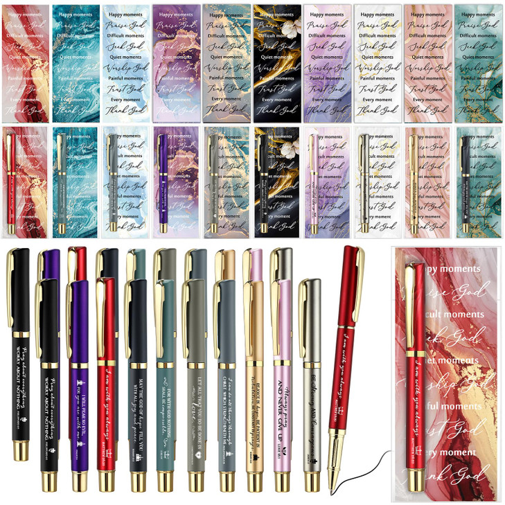 Spakon 20 Sets Christian Gifts Religious Bible Verse Pens Christian Bookmarks with Plastic Bags for Office Party Church Groups Supplies Valentine's D