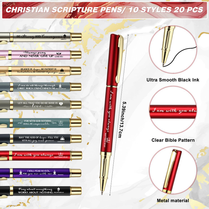 Spakon 20 Sets Christian Gifts Religious Bible Verse Pens Christian Bookmarks with Plastic Bags for Office Party Church Groups Supplies Valentine's D