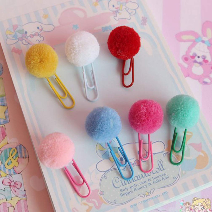 24pcs Metal Paper Clips Mini Cute Pompom Ball Shape Note Clips for Office Supply Accessories Bookmark Party Favors Random Color
