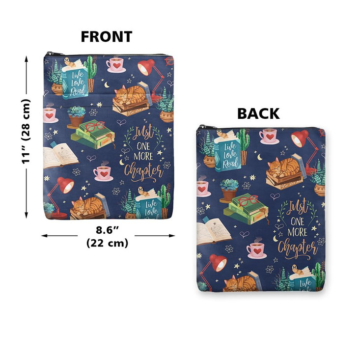 WIRESTER Book Sleeve with Zipper and Front Pocket, Book Protector Cover for Book Lovers Teacher, Medium 11 x 8.6 Inch - Just One More Chapter Book Lo