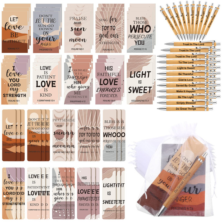 Sinmoe 120 Pcs Mother's Day Bible Gifts Set Include Bible Verses Bookmarks Scripture Ballpoint Pens Christian Notebooks White Organza Bags for Church