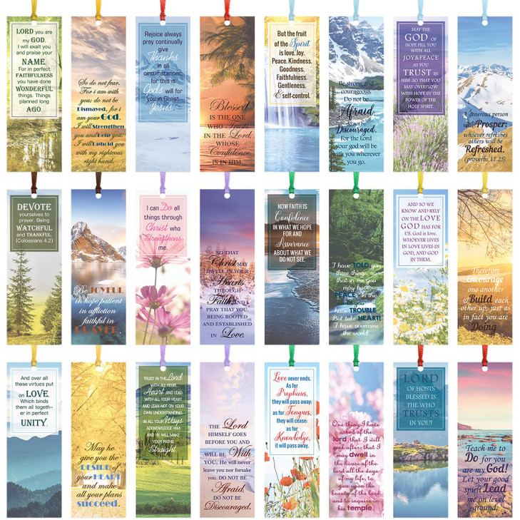 Spakon 120 Pcs Landscape Bible Verse Inspirational Bookmarks Scripture Christian Motivational Bookmarks Encouragement Verse Page Marker with Colorful