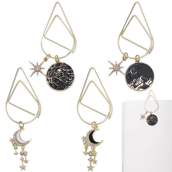 CRASPIRE 4 Styles Acotar Bookmarks Metal Star Moon Paperclip Paper Clips Reading Reader Inspirational Witchy Mystical Pendant Charm Gold Book Marks f