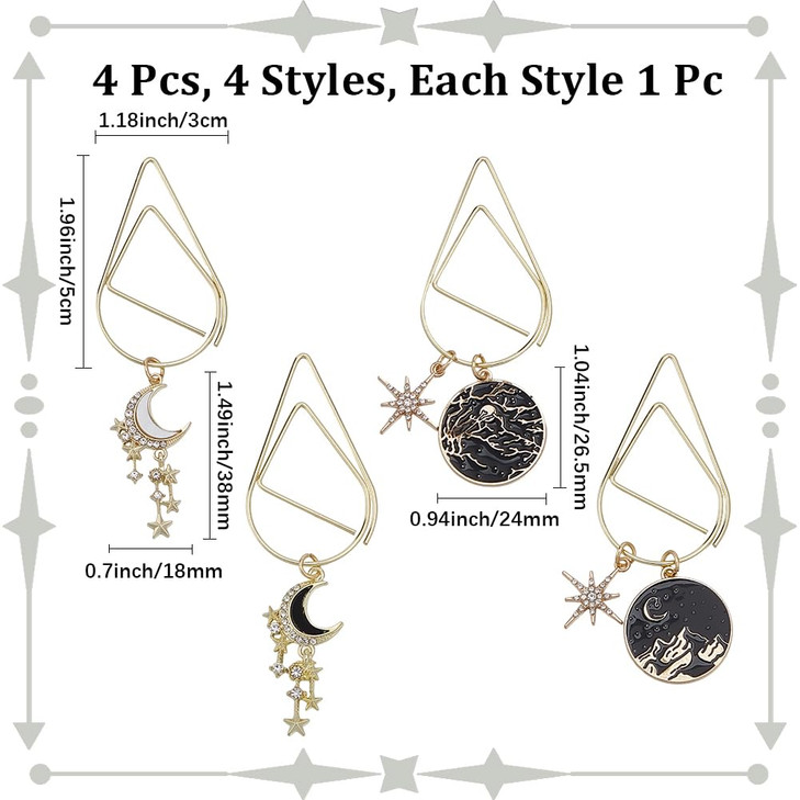 CRASPIRE 4 Styles Acotar Bookmarks Metal Star Moon Paperclip Paper Clips Reading Reader Inspirational Witchy Mystical Pendant Charm Gold Book Marks f