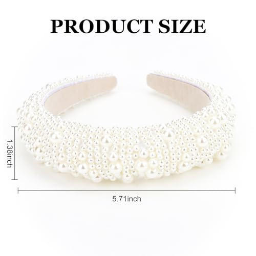ACO-UINT Pearl Headband for Women, White Faux Pearl Hairband Bridal Head band, Padded Headband Wedding Hair Accessories for Women Girls