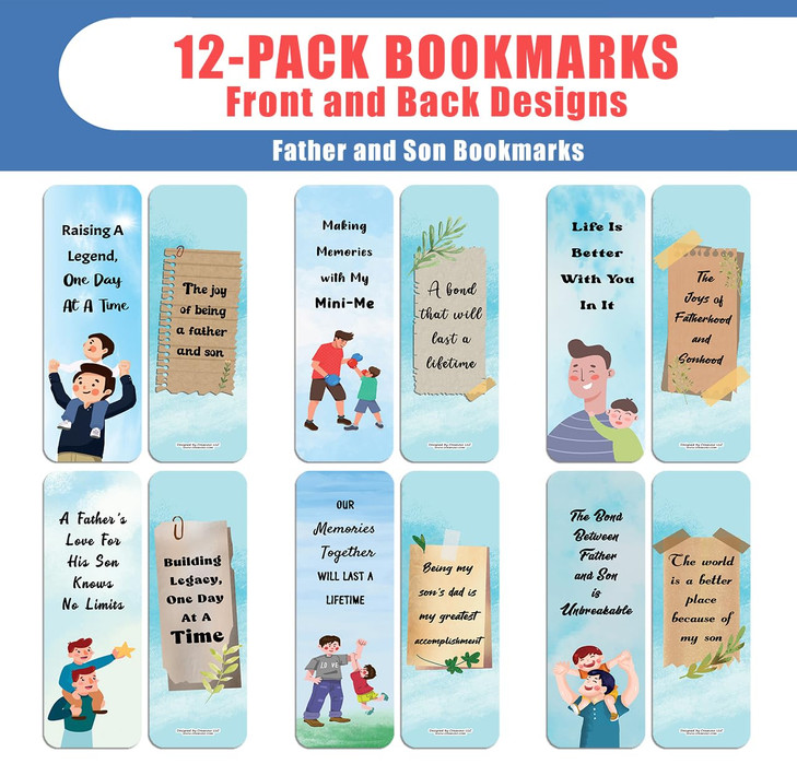 Creanoso Father and Son Bookmarks (2-Sets x 6 Cards)  Premium Gifts Bookmarks for Bookworm  Stocking Stuffers for Men, Women, Teen, Adults  Office