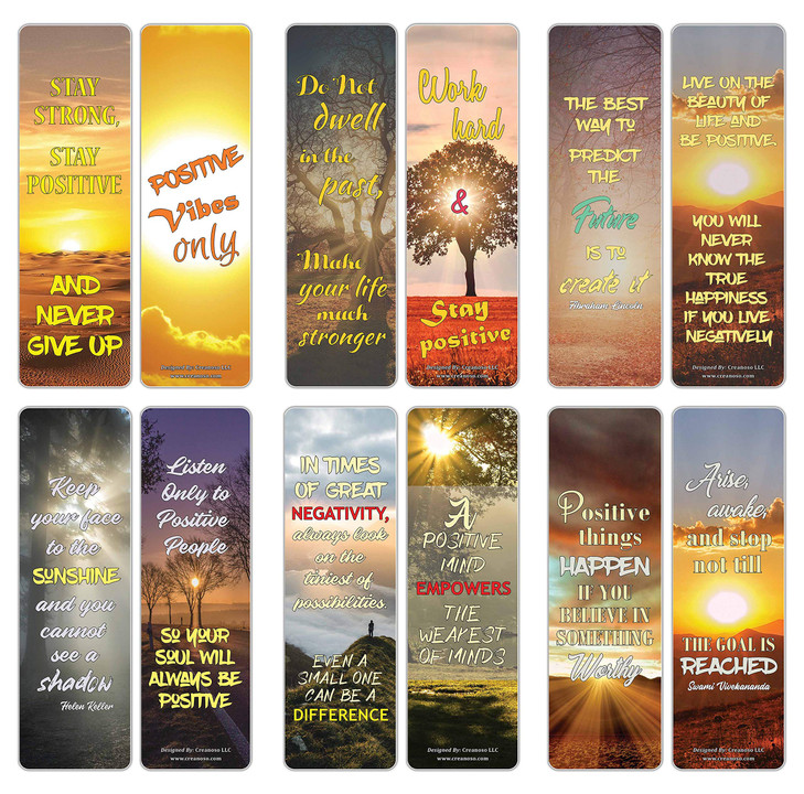 Creanoso Stay Positive Inspirational Sayings Sun Bookmark Cards (12-Pack)  Premium Gifts Bookmarks for Bookworm  Stocking Stuffers for Men, Women,