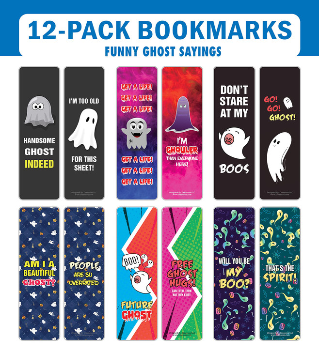 Creanoso Funny Ghost Sayings Bookmarks (2-Sets X 6 Cards)  Daily Inspirational Card Set  Interesting Book Page Clippers  Great Gifts for Adults an
