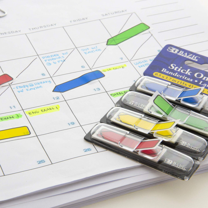 BAZIC Products Neon Page Marker Dispensers, Sticky Notes for Study Materials, Office Use, & Neon Colored Page Markers for Books and Documents, 0.5x1.