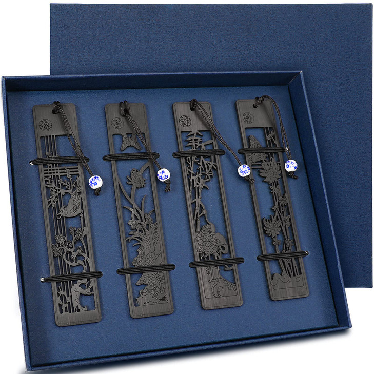 Outus 4 Pieces Wooden Bookmarks for Men Women Employee Appreciation Gifts Valentine's Day Gifts for Men Vintage Handmade Bookmarks Natural Wood Carvi