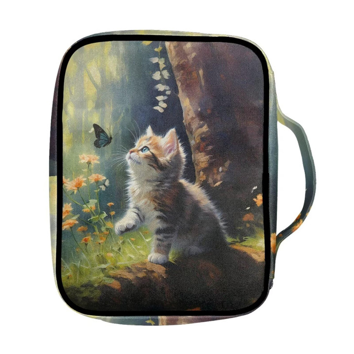 Mumeson 3D Cat Bible Cover for Men and Women Carrying Book Case Fits Most Bible Book Carrier with Pen Storage Lightweight Bible Studying Supplies Hol