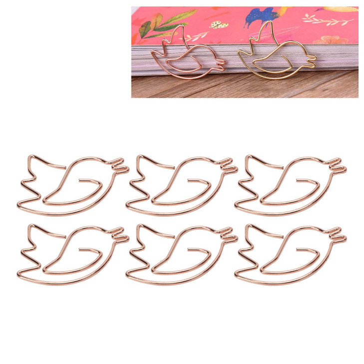 100PCS Rose Gold Animal Shape Paper Clips,Cute Birds Rabbit Shape Mini Paper Clips Cute Bookmark Marking Clips for Office Supplies School Gifts Paper