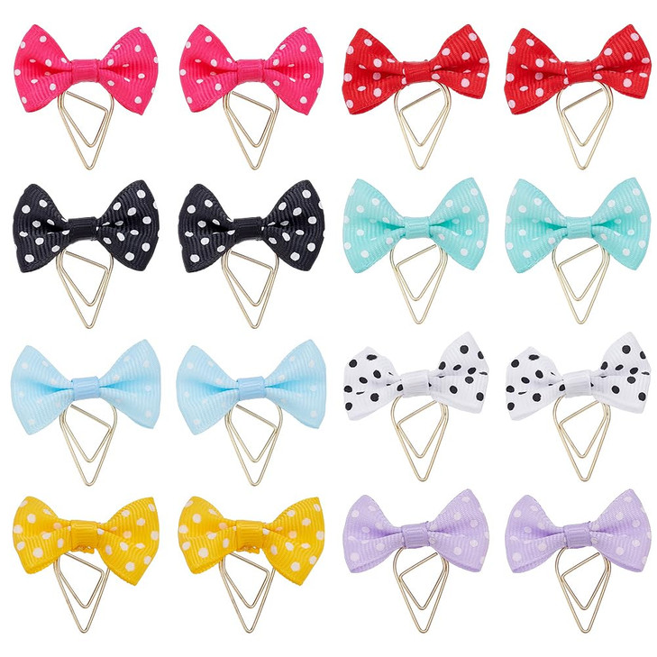 PH PandaHall 8 Colors Bows Paper Clip 16pcs Bowknot Shape Planner Bookmark 35mm Polka Dot Bow Paperclips Small Metal Bookmarks Accessories for Back t