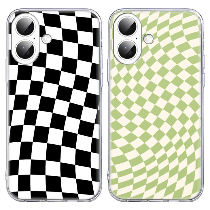 RUMDEY 2 Pack Cute Twist Checkered Grid Phone Case for iPhone 16 Plus 6.7 inches, Aesthetic Girly Clear Anti-Scratch Soft Slim Flexible Protective Sh