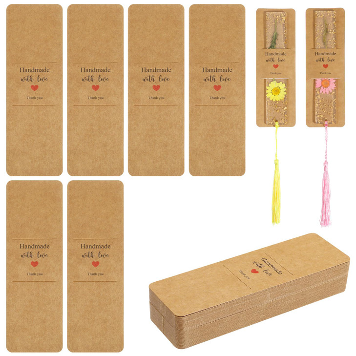 50Pcs Resin Bookmark Holder 6 x 2 Inches Kraft Bookmark Sleeves DIY Bookmarks Display Cards, Bookmarks Display Holder Set for Wrapping Small Business
