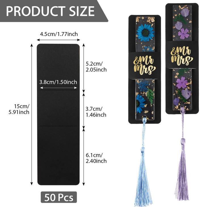 Fumete 50 Pieces Resin Bookmark Holder 5.9 x 1.8 Inches Kraft Bookmark Sleeves DIY Bookmarks Display Cards for Wrapping Small Business Packaging Supp