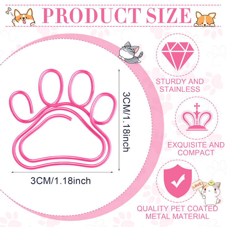 Sabary 50 Pcs Paw Paper Clips Mini Cute Dog Shape Paper Clips Dog Lover Gifts Cat Paw Clips Fun Paperclips Animal Bookmark for Work School Kids Stude