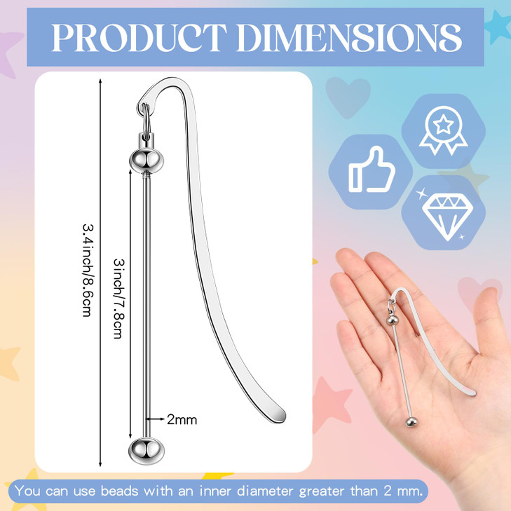Dunzoom 20 Pcs Beadable Bookmarks DIY Metal Blank Bar Bookmark for Beads Modern Bead Craft Jewelry Pendant Charm Gift for Book Lovers Student Teacher