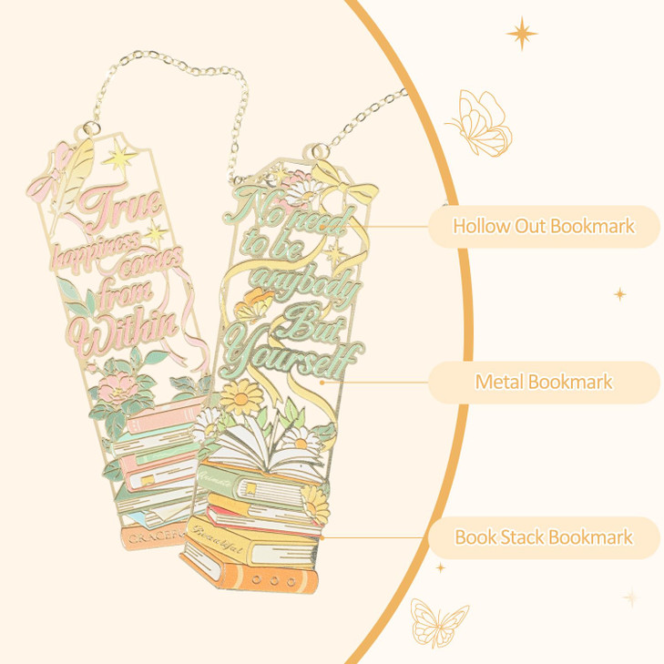 4Pcs Metal Bookmarks Cute Book Stack Book Mark for Book Lovers Book Tracker Bookmark Book Supplies Bookmarks for Reading Women