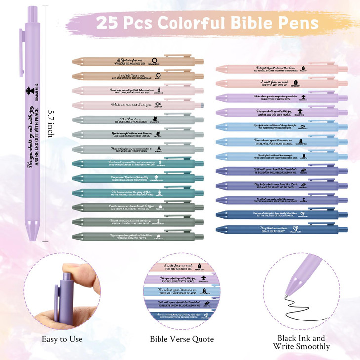 Feifeiya 25 Set Clergy Appreciation Day Gifts Bulk Bible Verse Pens Religious Silicone Wristband Watercolor Bible Emergency Numbers Bookmarks Church