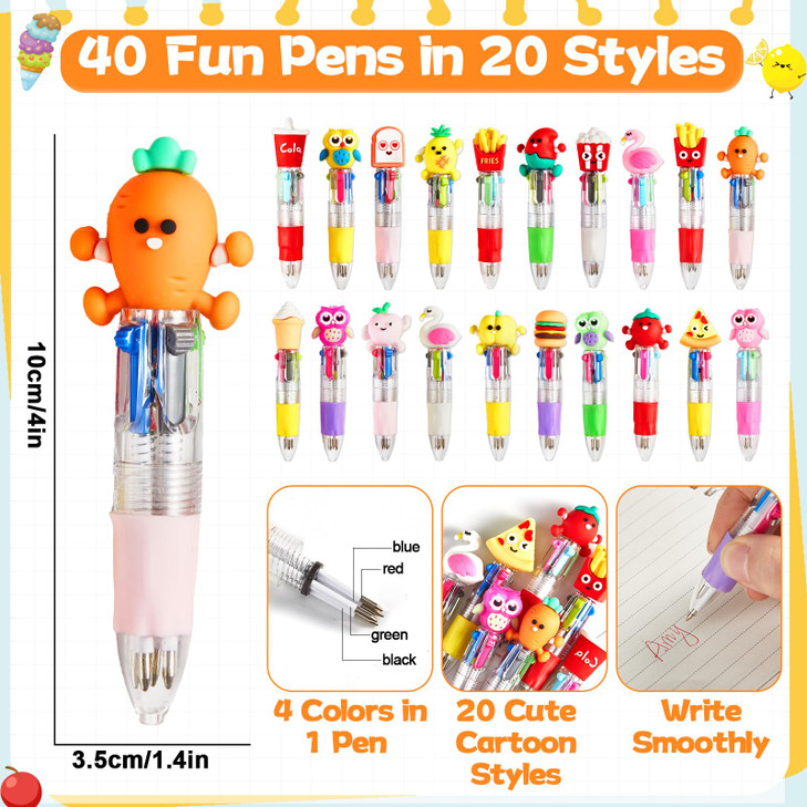 80 Pcs Cute Multicolor Pens with Fruit Food Bookmarks Silicone Pen and Motivational Bookmark Set Appreciation Gift Lovely Bookish Stationery for Kids