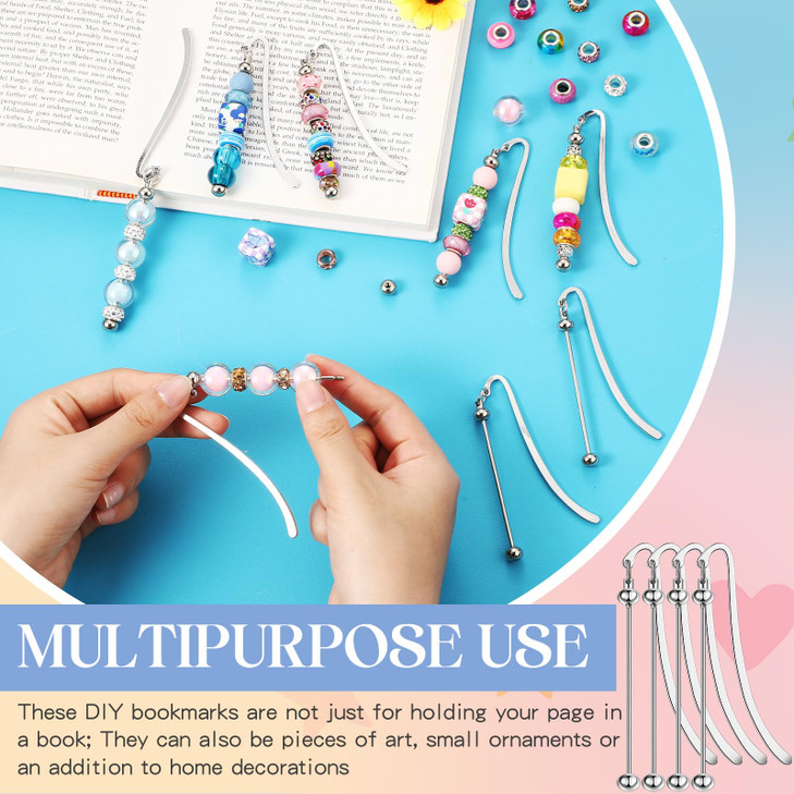 Dunzoom 8 Pcs Beadable Bookmarks DIY Metal Blank Bar Bookmark for Beads Modern Beaded Craft Jewelry Pendant Charm Gift for Book Lovers Student Teache