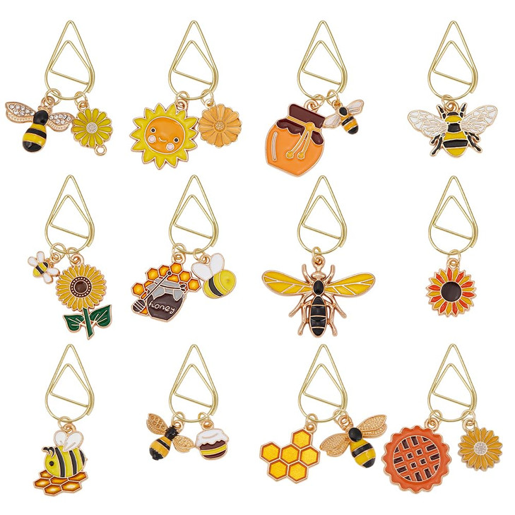 OLYCRAFT 12Pcs Cute Bee Paper Clips Bee Bookmark Teacher Presents Clip with Bee Alloy Enamel Pendants Animal Bookmark Clips for Bookmarks School Offi