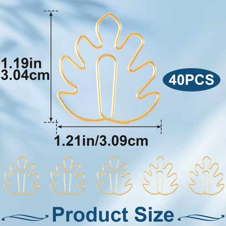 Pndeyo 40pcs Monstera Leaf Paper Clips, Shiny Leaf Shape Bookmark Paperclip, Mini Cute Page Markers Office Supplies for Planner Notebooks Scrapbooks