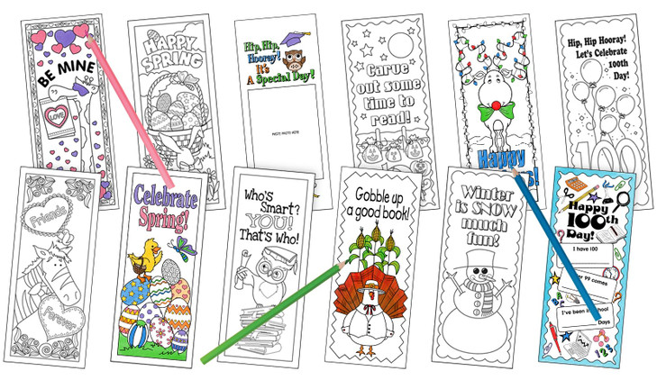 BARKER CREEK Bookmark Set, Color Me! Celebrate The Year Bookmark, Celebrate the Seasons and Special Occassions with this Set of 360 Bookmarks (30 Eac