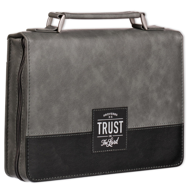 Christian Art Gifts Protective Charcoal Gray and Black Faux Leather Classic Bible Cover for Men: Trust in The Lord - Proverbs 3:5 Inspirational Bible