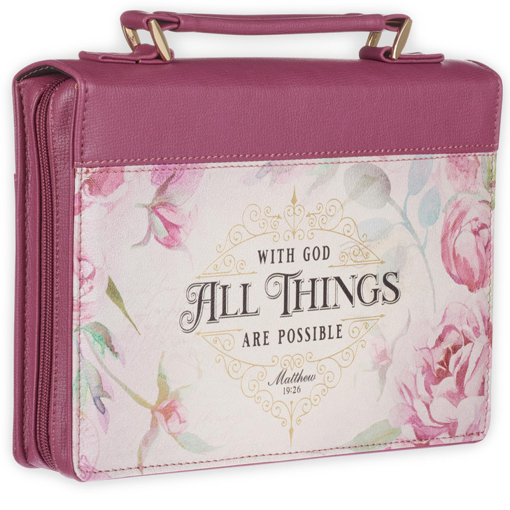 Christian Art Gifts Fashion Faux Leather Bible Cover for Women: with God All Things are Possible - Matthew 19:26 Inspirational Bible Verse Vintage Ro