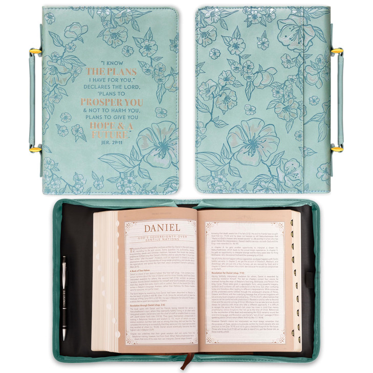 Christian Art Gifts Faux Leather Fashion Bible Cover: I Know The Plans I Have for You - Jeremiah 29:11 Inspirational Bible Verse, Debossed Floral Tea