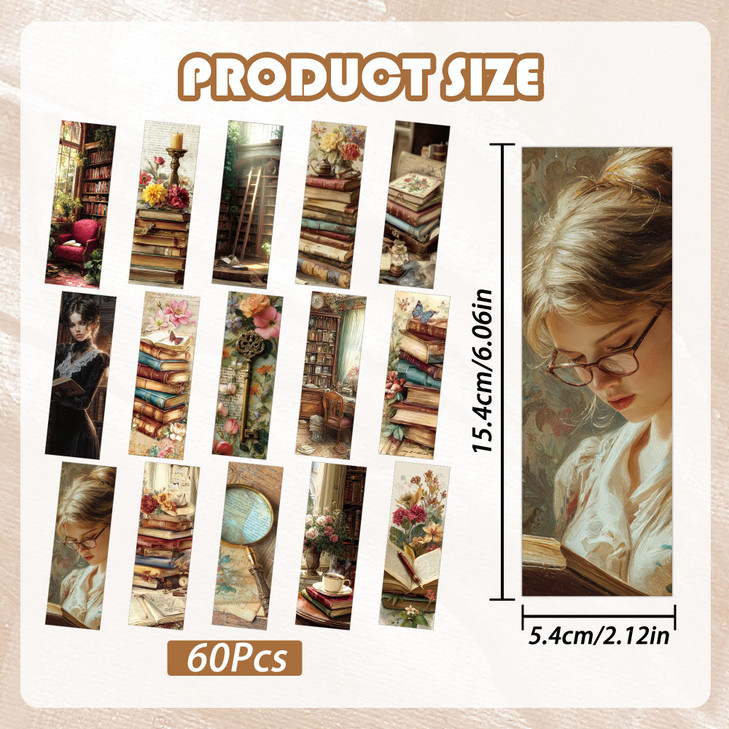 60PCS Vintage Library Bookmarks for Women, Aesthetic Book Mark for Reading Women Girls, Paper Page Markers Bulk, Cute Bookish Gifts for Book Lovers T