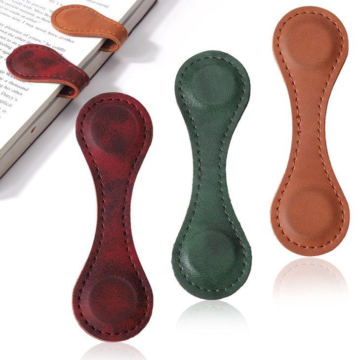 Palksky Magnetic Bookmarks, 3PCS Genuine Leather Bookmark Vintage Book Mark for Women Double-Sided Magnetic Page Markers Leather Page Clip Buckles Re