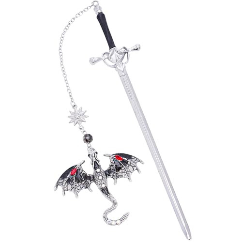 Berirexrion Fourth Wing Dragon Bookmark - Fantasy Sward Book Marks Vintage Tassel Metal Pendant Antique Silver Gray Inspirational Bookmarks Reading S