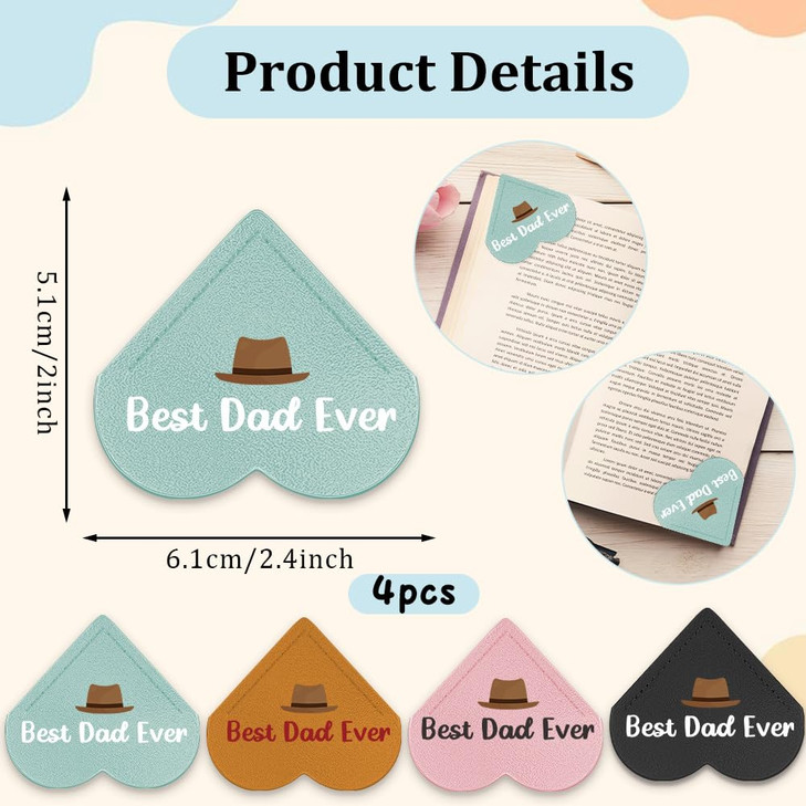 LSVGSAK Leather Heart Bookmarks - Dad Papa Birthday Christmas Fathers Day Thanksgiving Gifts - 4pcs Corner Page Book Marks Accessories for Men Book R