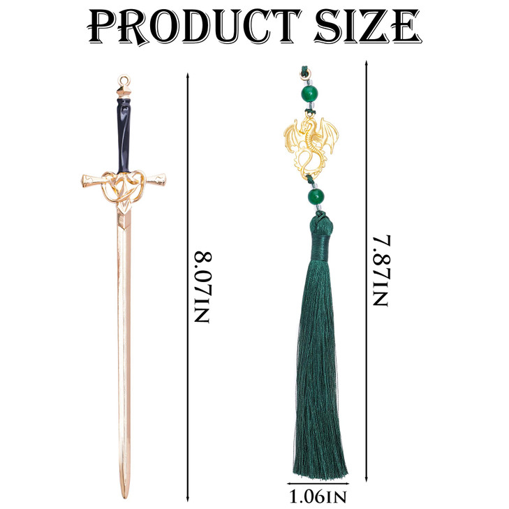 Berirexrion Dragon Sword Metal Bookmarks - Fantasy Fourth Wing Book Mark Gift Reading Men Cool Aesthetic Merch Green Tassels Page Marker Funny Book L