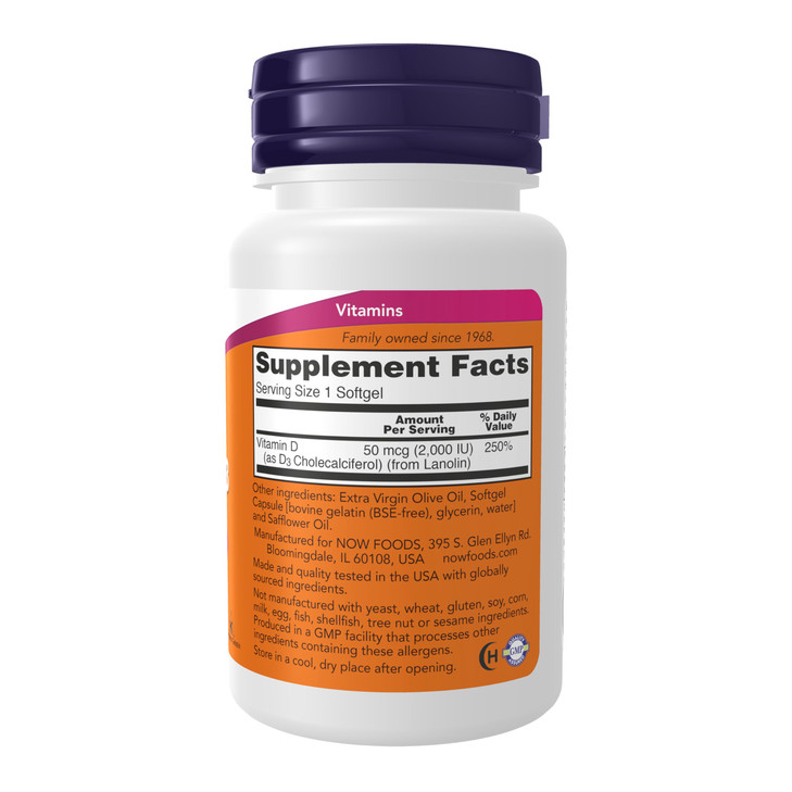 NOW Foods Supplements, Vitamin D-3 2,000 IU, High Potency, Structural Support*, 120 Softgels