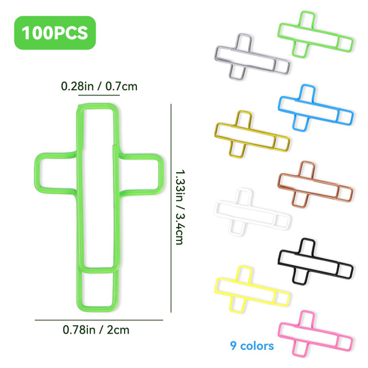 Yuntop 100 Pack Cross Paper Clips, 1.34 x 0.8 Inches, Multicolored, Stainless Steel Bible Study Supplies