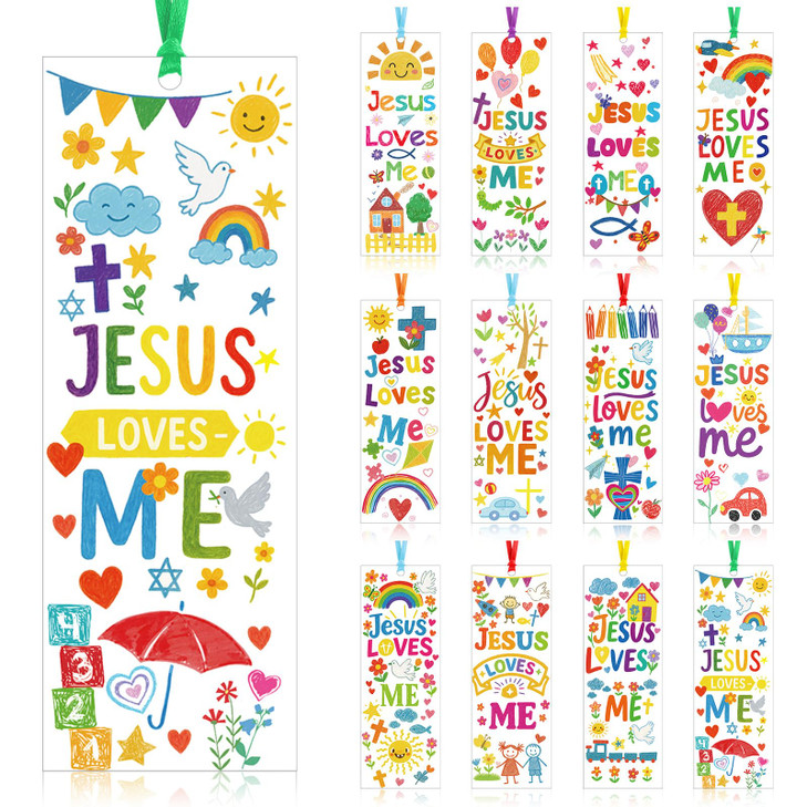 Yaomiao 120 Pcs Jesus Loves Me Bookmarks with Ribbon Jesus Party Favors Paper Religious Cross Bookmarks Inspirational Christian Gifts Bulk for Bible