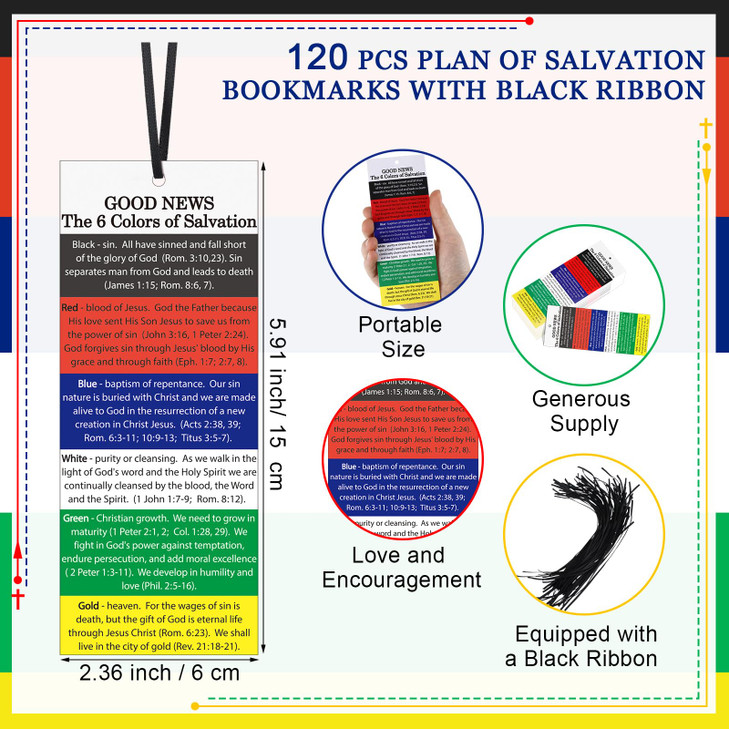 Chivertion 120 Pcs Plan of Salvation Bookmarks with Black Ribbon - 5.9 x 2.3 Inches Christian Religious Bible Roman Road to Salvation tracts Book Mar
