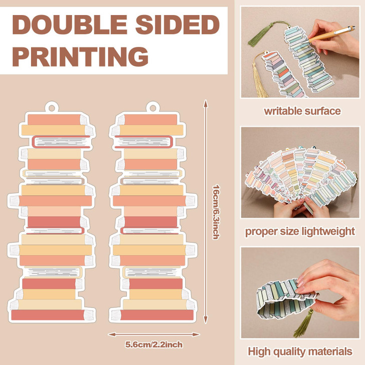 50 Pcs Book Tracker Bookmarks 6. 3 x 2. 2 Inch Bookshelf Design Page Markers Bookmarks with Tassel Book Lovers Gift Double Sided Cute Tracker for Bac