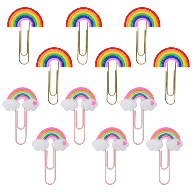 yueton 12PCS Rainbow Cloud Shaped Paper Clips Cute Small Paperclips PVC Metal Bookmark Clips File Note Clips Book Markers for Office, School, Home an